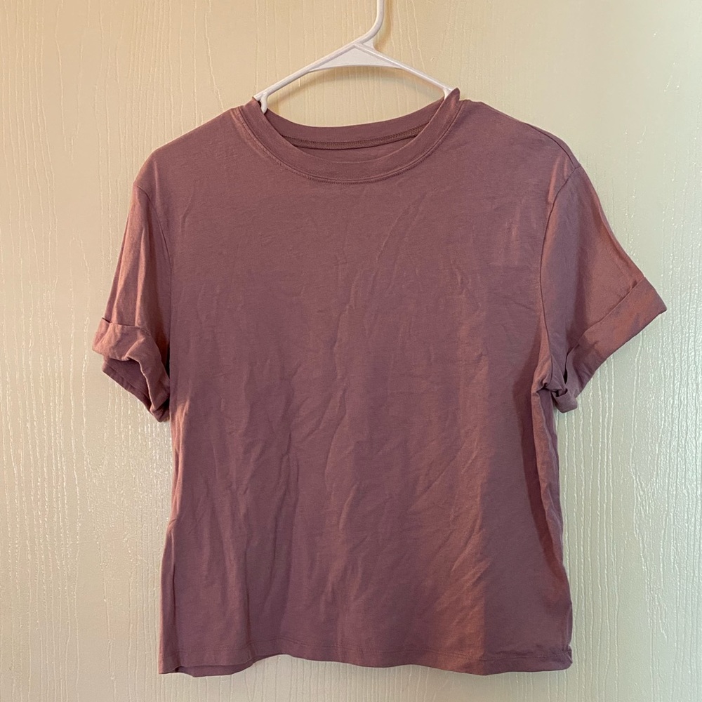 Lilac casual basic Tee, cuffed sleeve, Size M, A New Day